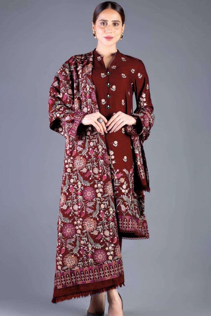 Bareeze FCC-192 Red Embroidered Dhanak Three Piece Winter Collection
