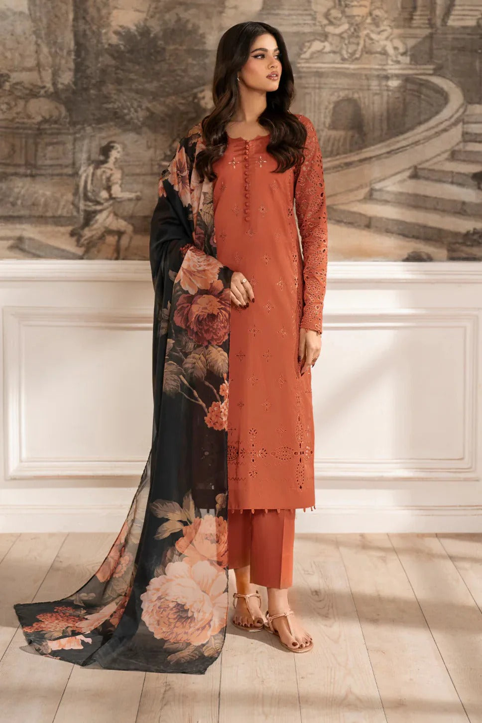 iznik Chilenkari Embroidered Dhanak Three Piece D-137