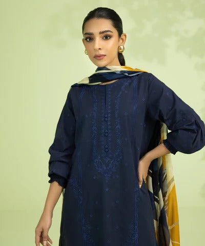 Sapphire 540 Blue Lawn Embroidered three piece
