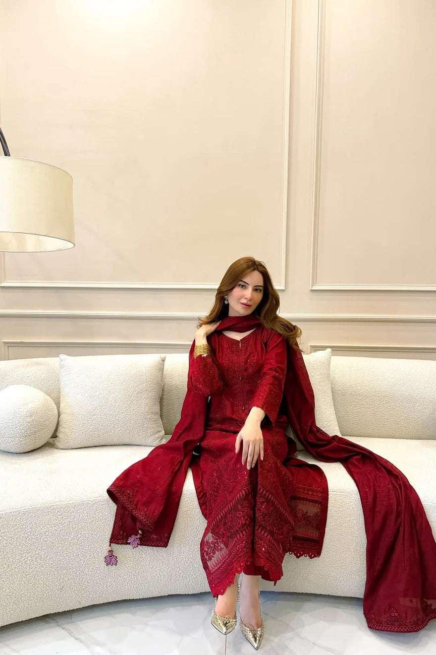 Zarqash Embroidered Dhanak Three Piece D-210