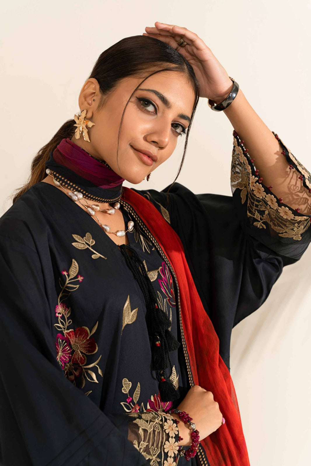 Maria B Embroidered Dhanak Three Piece MB-844 Black