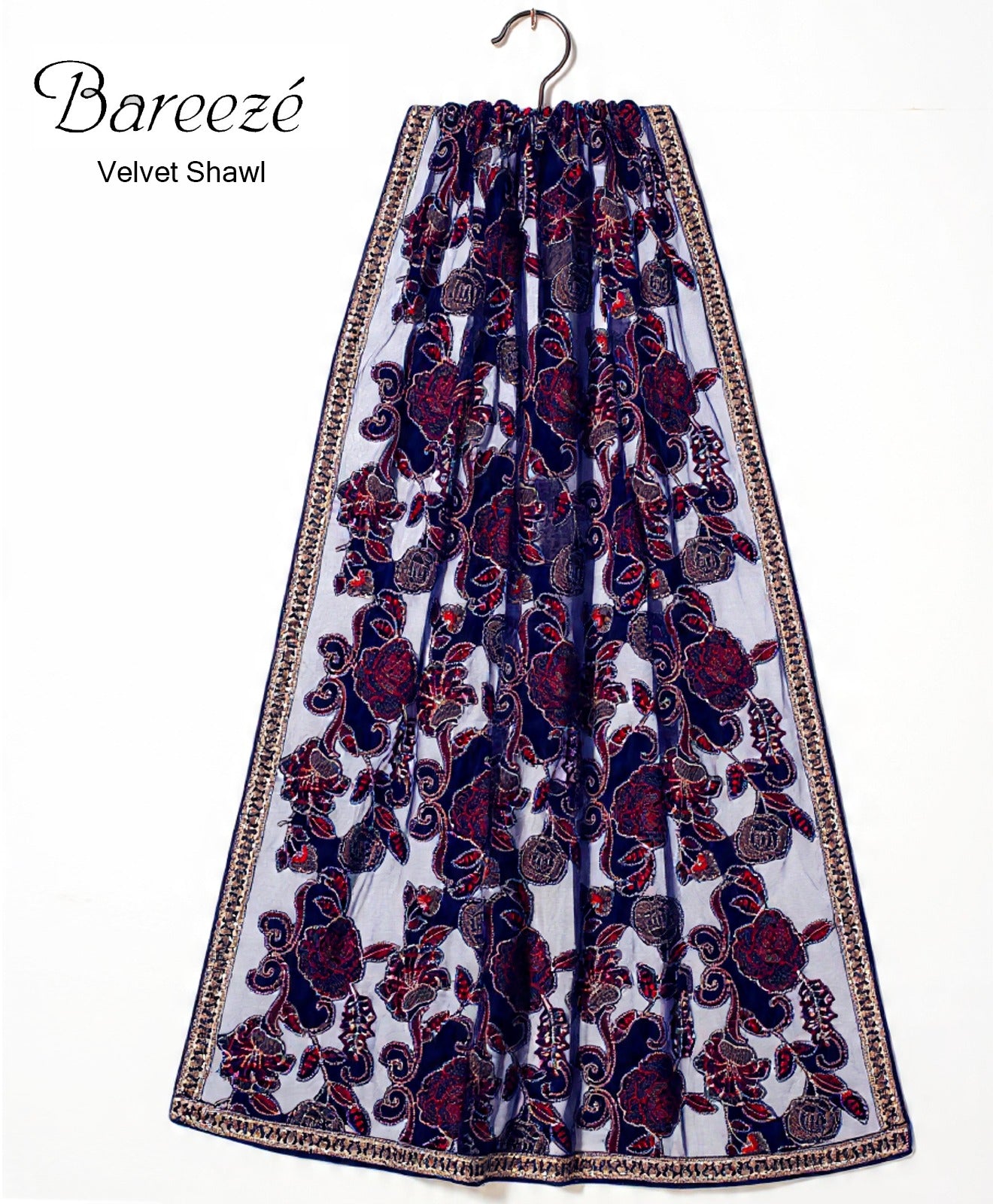 Bareeze BRS-10 Blue Embroidered Heavy Velvet Shawl Winter Collection