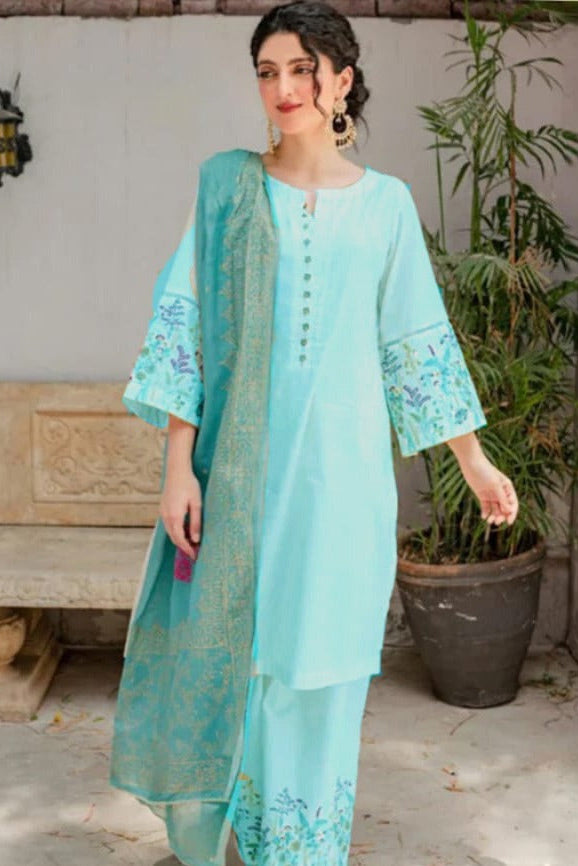 Fcc-882 sky Blue lawn Embroidered three piece