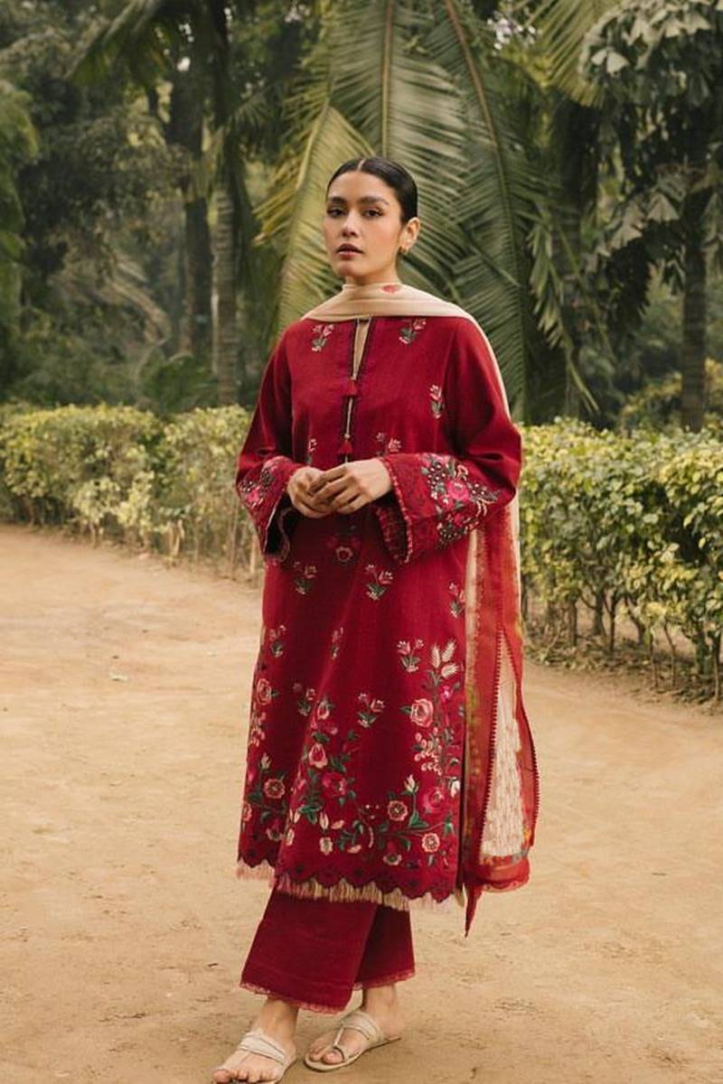 Batik BT-05 Red Linen Three Piece Winter Collection