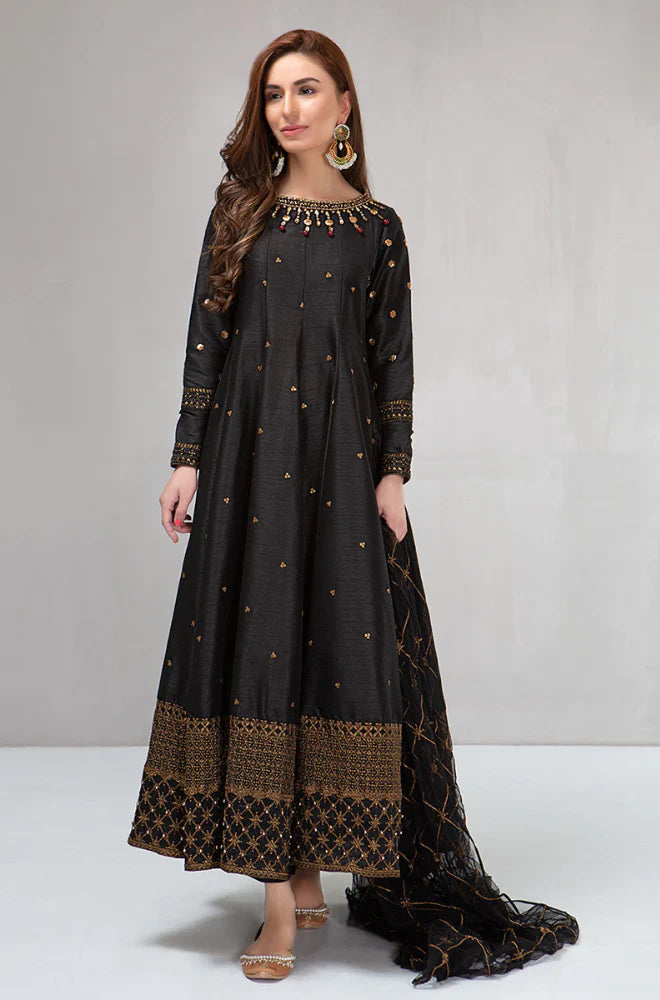 Femalechoice D-129 Black Color Embroidered Katan Silk two piece Wedding Collection