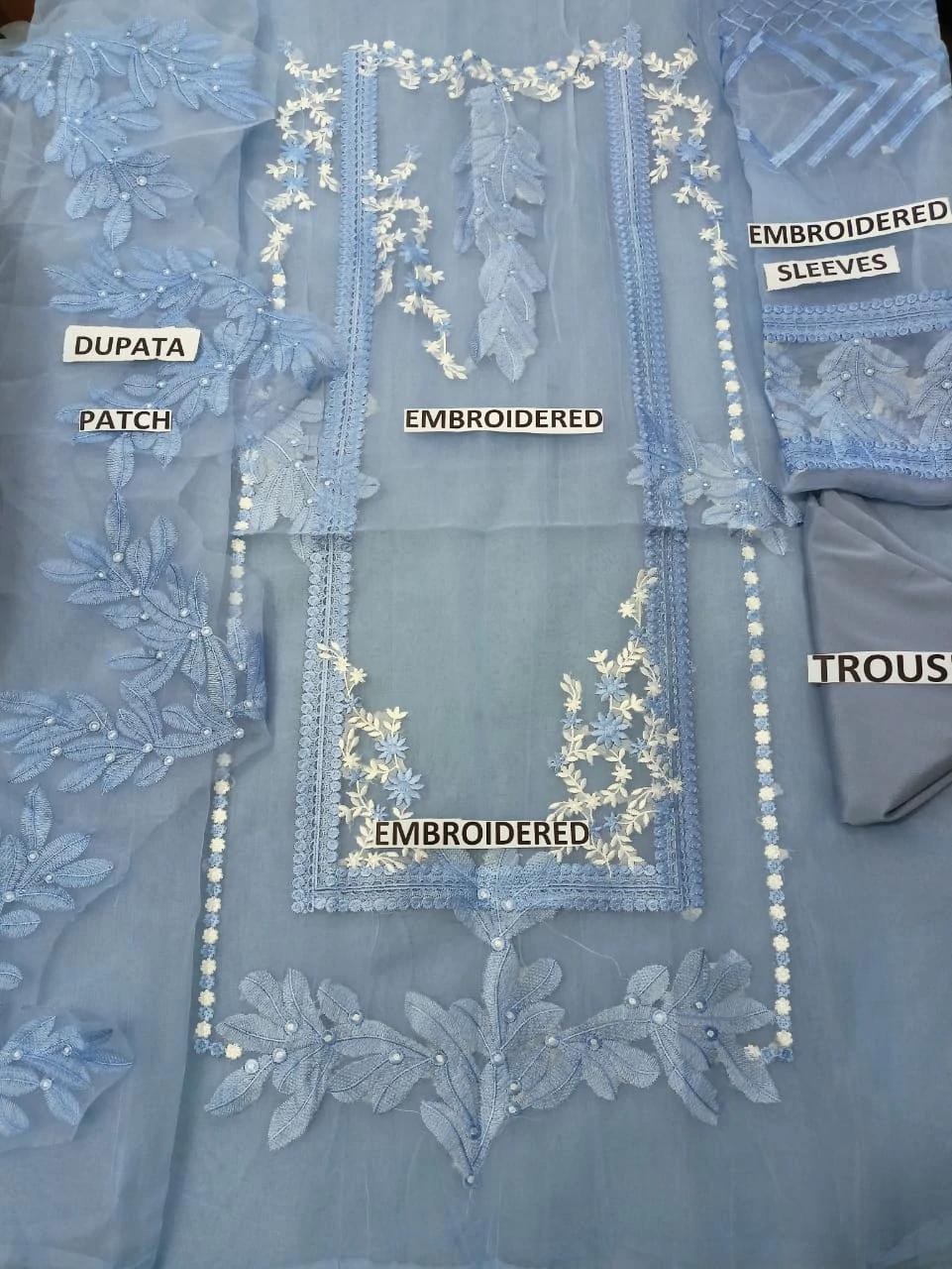 femalechoice Design#12 Organza Lawn inner Embroidered 3 pc