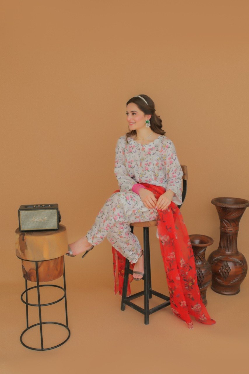 Aiman Closet AC-02 White Printed Airjet Viscous Silk Three Piece