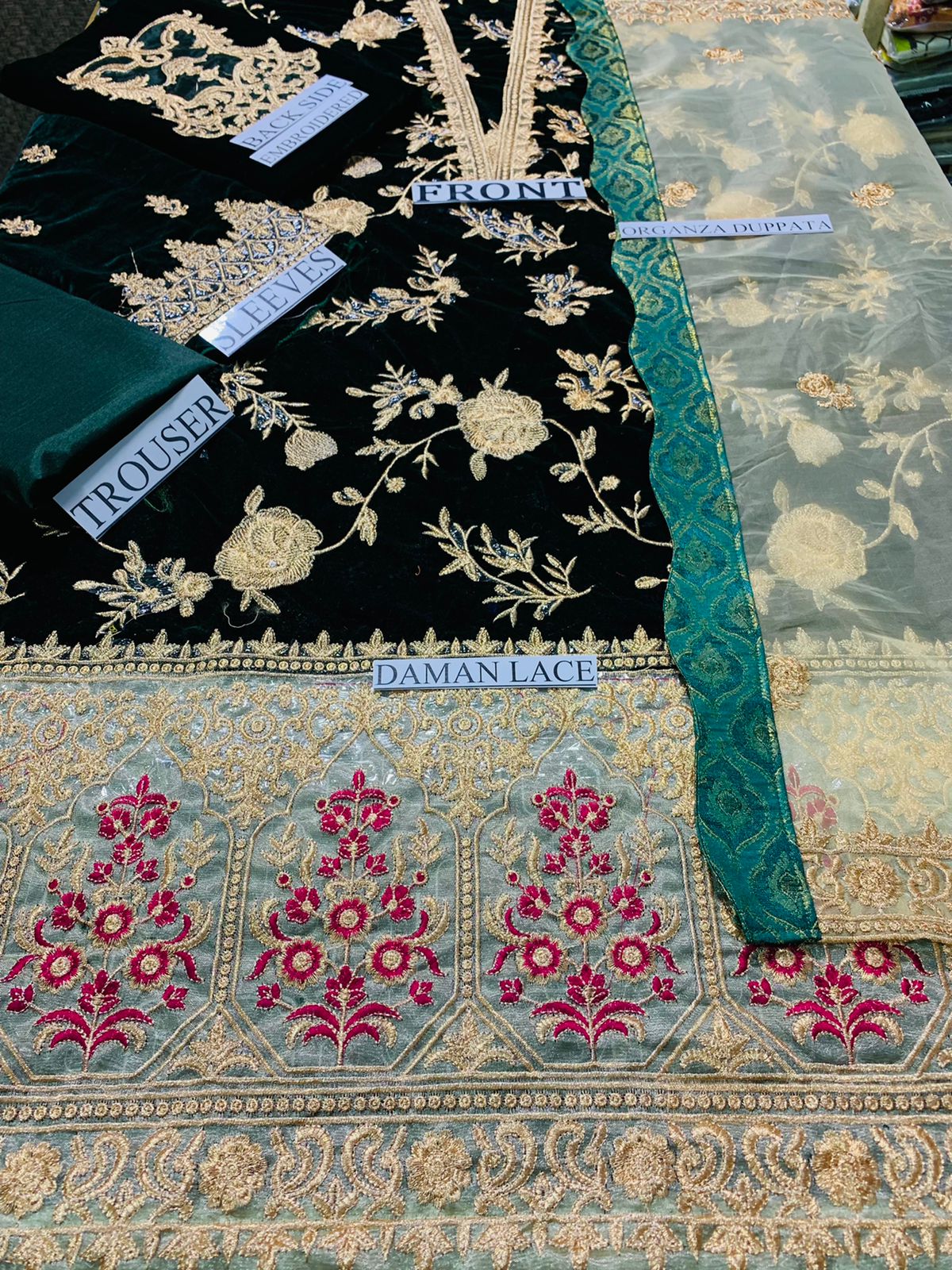 Femalechoice D-106 Green Color Embroidered Velvet Three piece Winter Collection