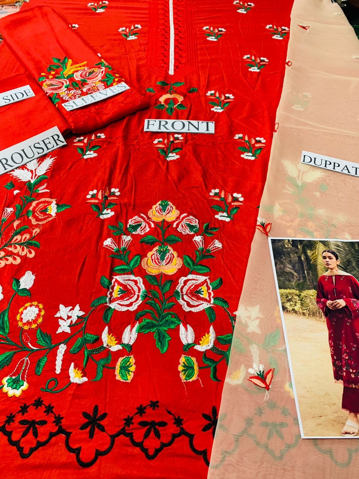 Batik BT-05 Red Linen Three Piece Winter Collection