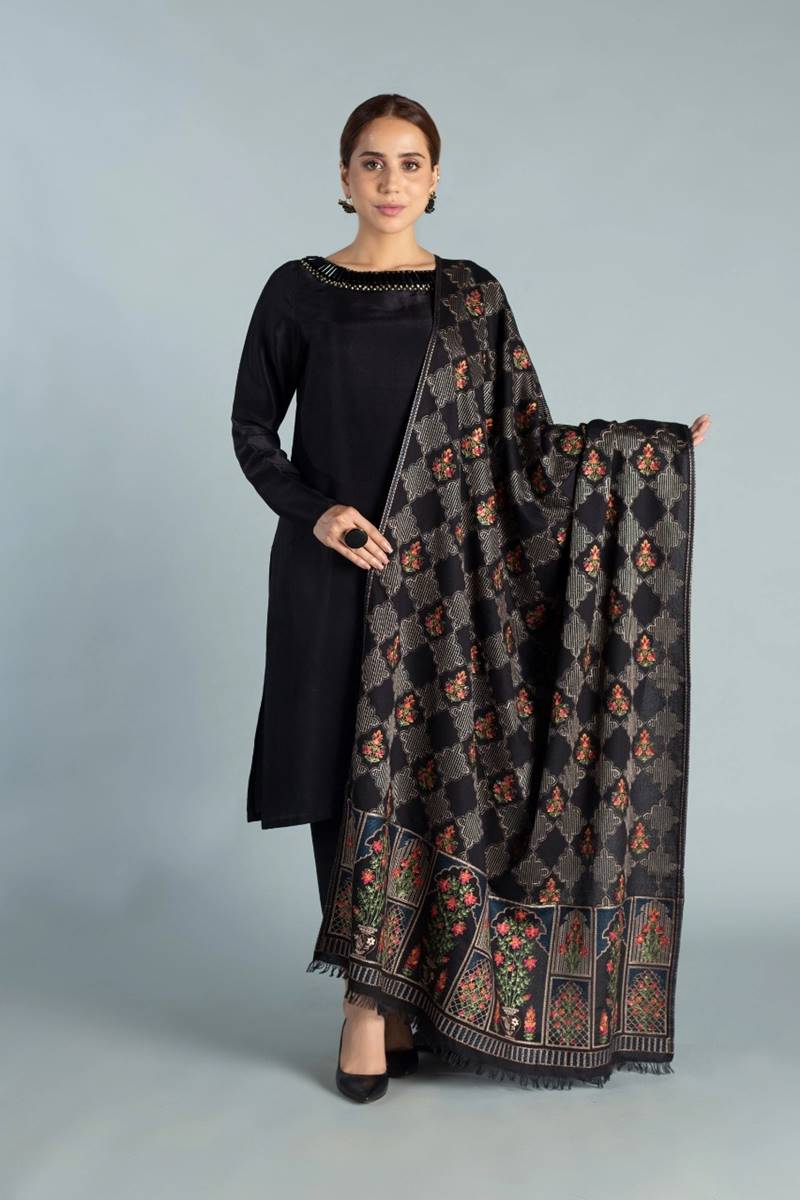 Bareeze FCC-537 Black Embroidered Dhanak Three Piece Winter Collection
