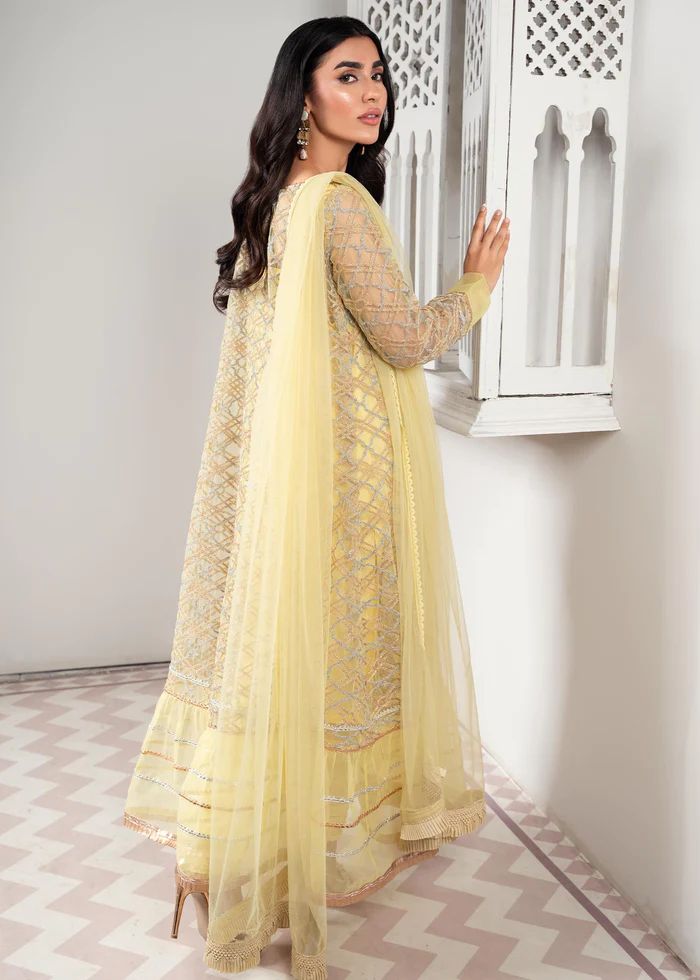 femalechoice Design#580 Yellow Organza Linen inner Embroidered 3 pc