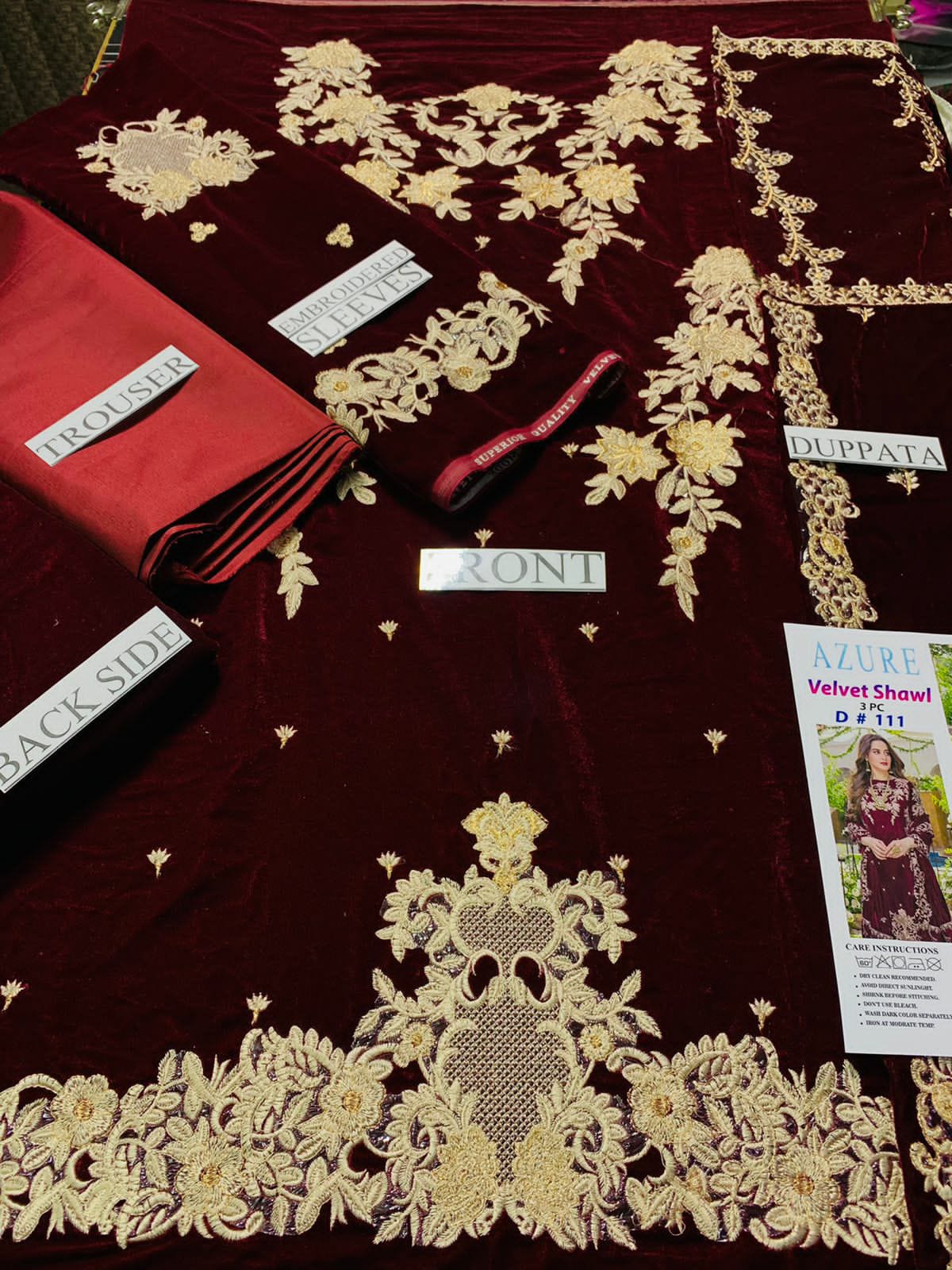 FCC ZC-111 Embroidered Velvet Three piece With Velvet Shawl Winter Collection