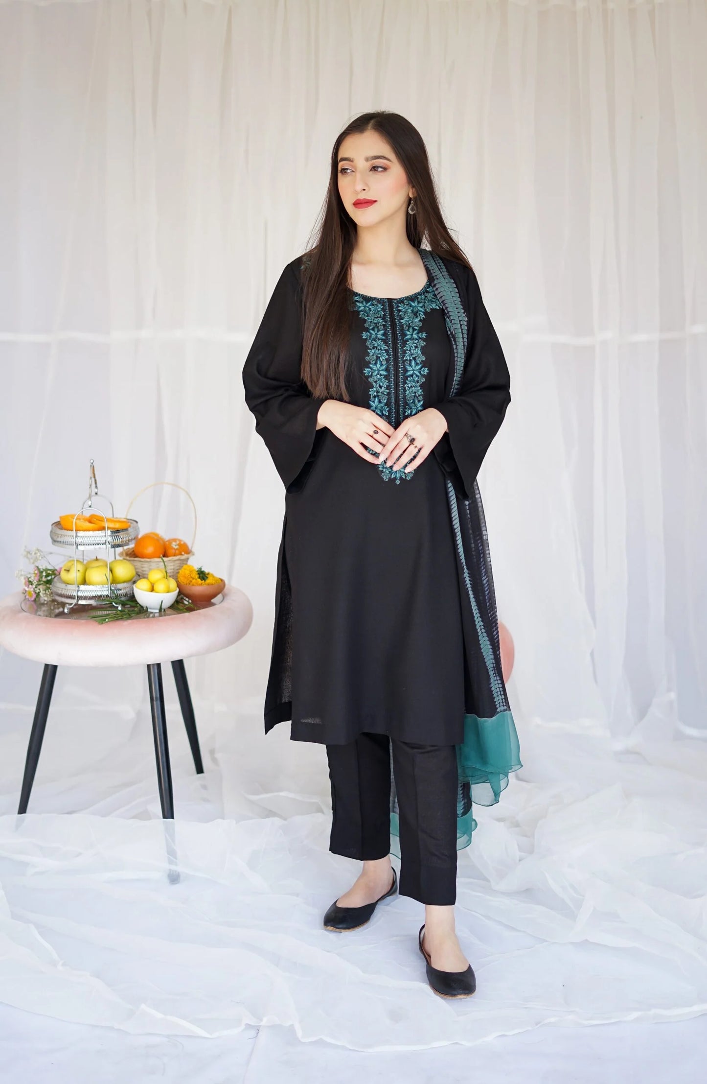 femalechoice Fcc-886 Black Dhanak Embroidered three piece