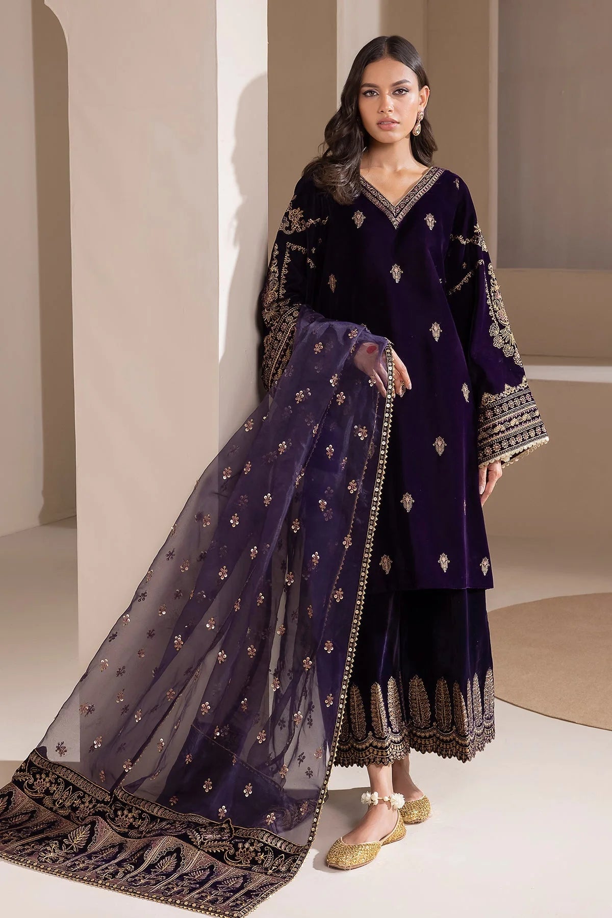 baroque D-222 Embroidered Velvet Three piece  Winter Collection