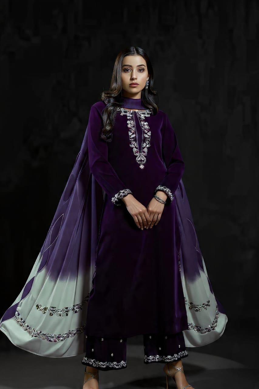 FCC ZC-16 A Embroidered Velvet Three piece  velvet Collection