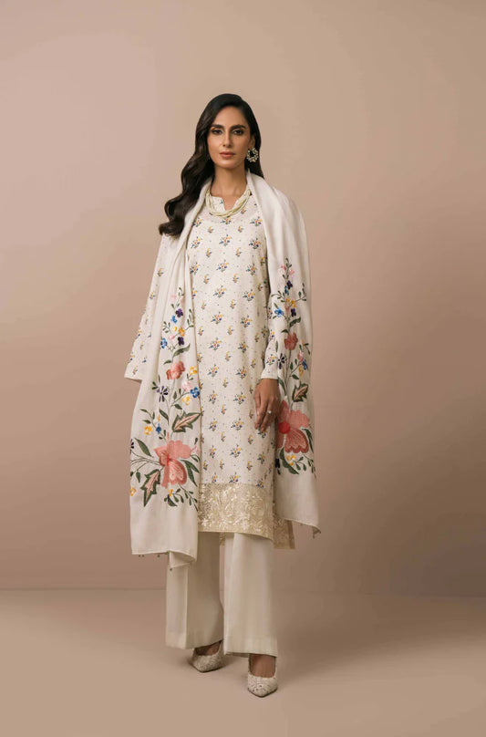 Nishat Embroidered Dhanak Three Piece NL-755 off white