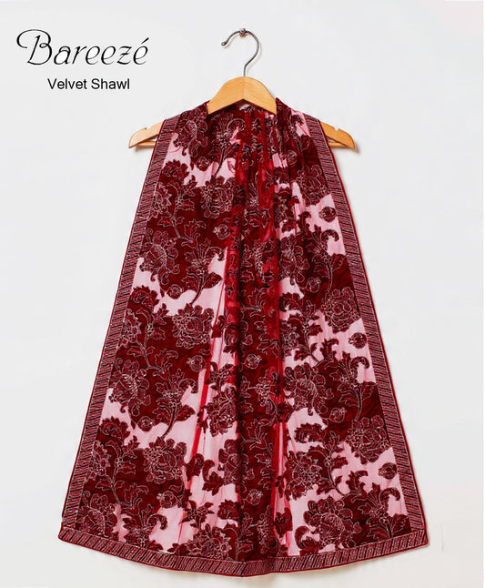 Bareeze BRS-15 mehron Embroidered Heavy Velvet Shawl Winter Collection