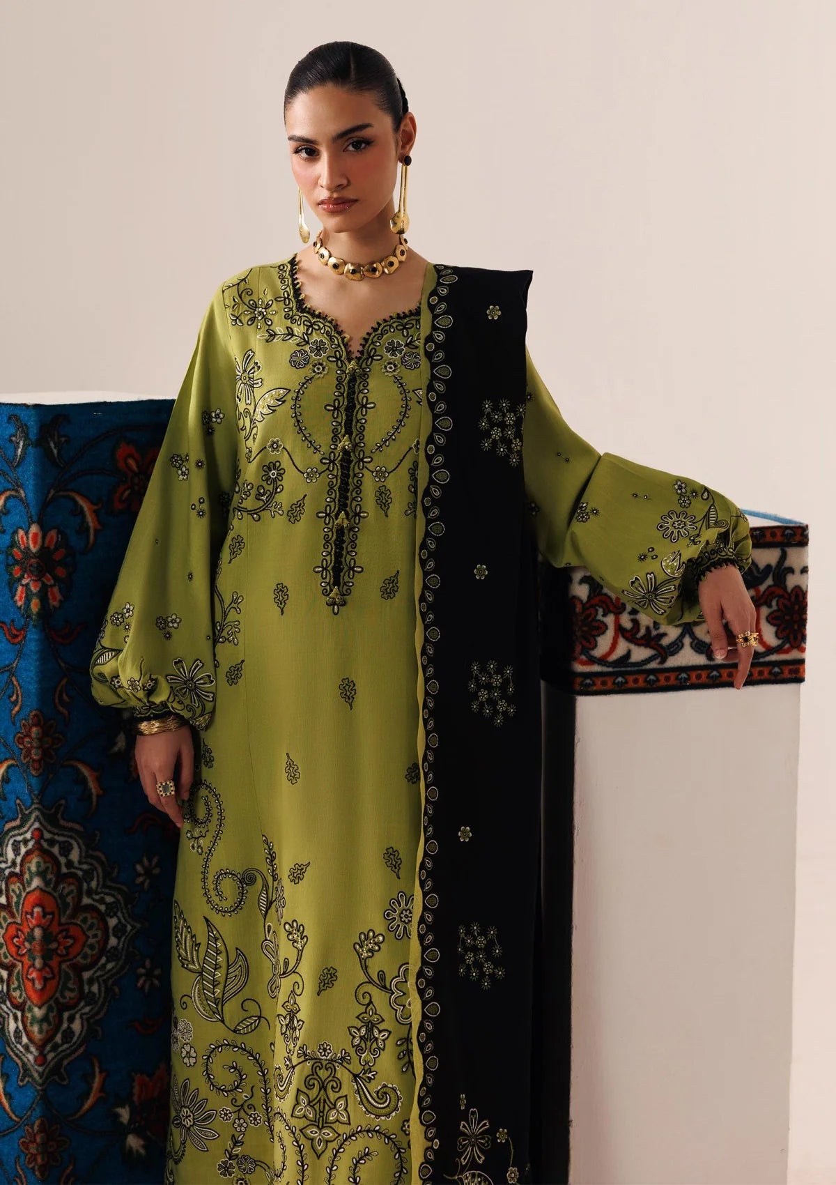 Qalamkar D-417 Embroidered Dhanak Three Piece Winter Collection (Copy)