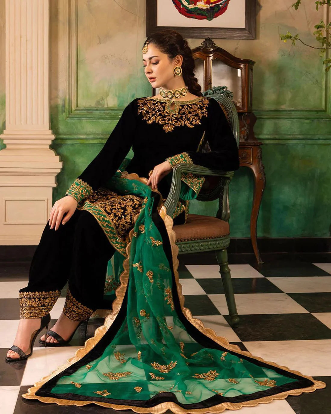 Zaianab Chottani  ZC-216 Embroidered Velvet Three piece  Winter Collection