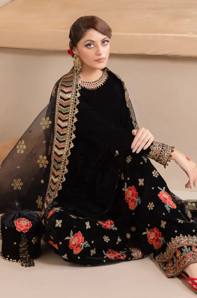 FCC ZC-125 Embroidered Velvet Three piece With Velvet Shawl  Winter Collection