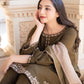 Fcc-885 Mehndi Dhanak Embroidered three piece With Dhanak Shawl