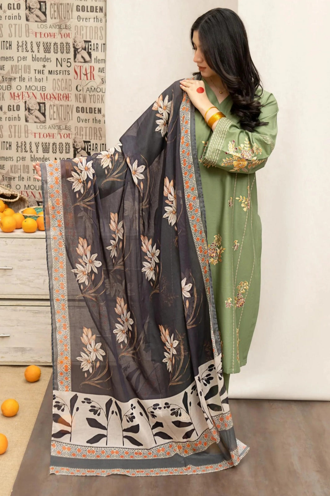 Urge Embroidered Dhanak Three Piece UR-721