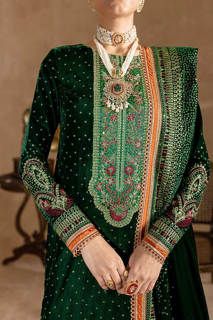 FCC ZC-150 Embroidered Velvet Three piece With Velvet Shawl  Winter Collection