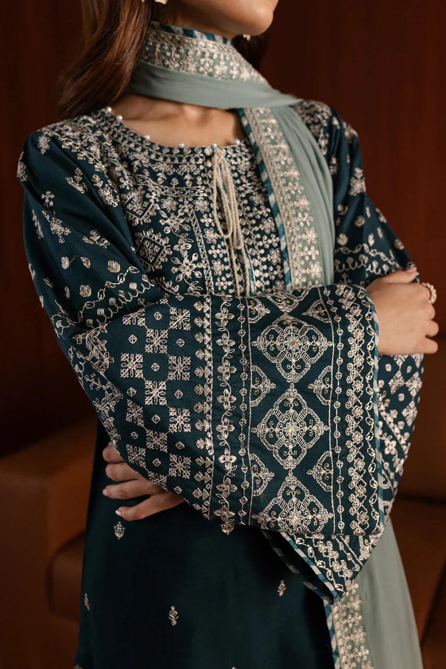 Batik Embroidered Dhanak Three Piece D-209