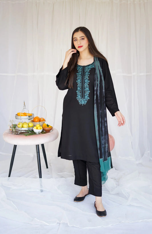 femalechoice Fcc-886 Black Dhanak Embroidered three piece