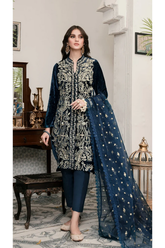 FCC ZC-905 Embroidered Velvet Three piece With Velvet Shawl  Winter Collection