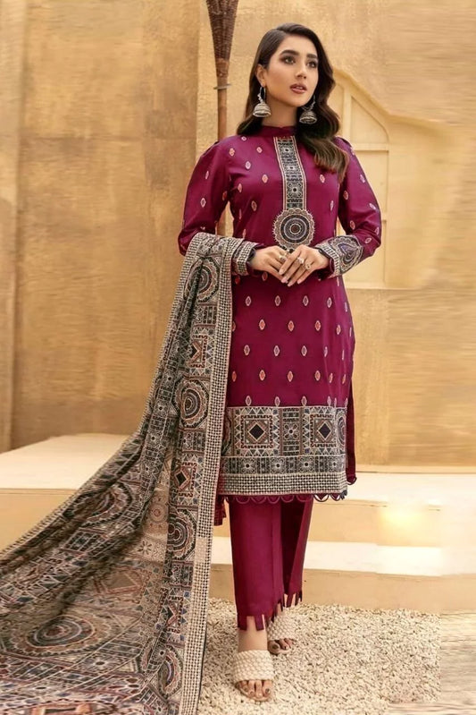 FCC-189 Mehron Embroidered Dhanak Three Piece Winter Collection