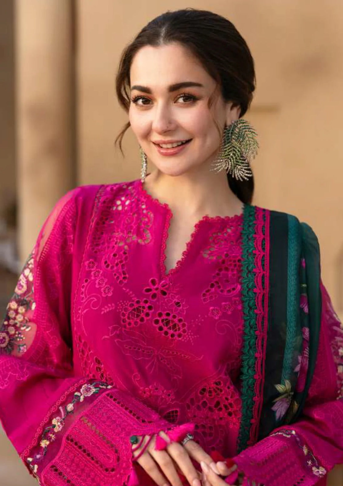 Chikenkari Qalamkar Embroidered Dhanak Three Piece QL-1036