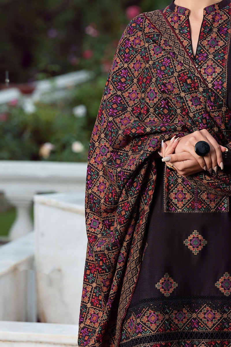Bareeze FCC-707 Black Embroidered Dhanak Three Piece Winter Collection