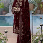 FCC ZC-114 Mehron Embroidered Velvet Three piece With Velvet Shawl  Winter Collection