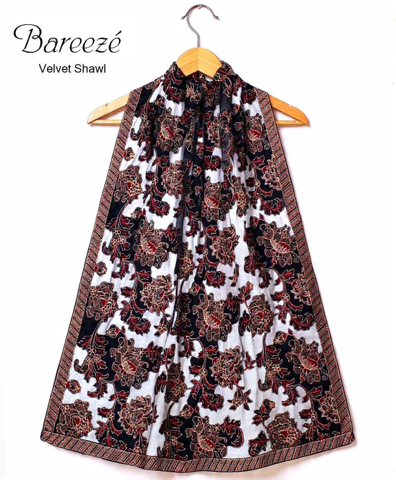 Bareeze BRS-16 black Embroidered Heavy Velvet Shawl Winter Collection