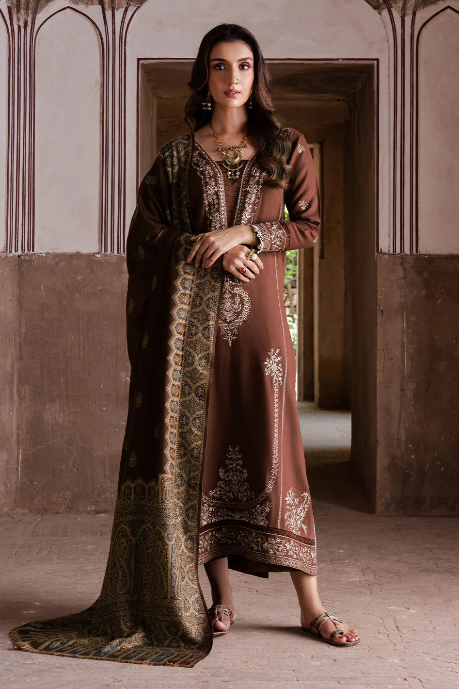 Izel Chikenkari Embroidered Dhanak Three Piece D-223