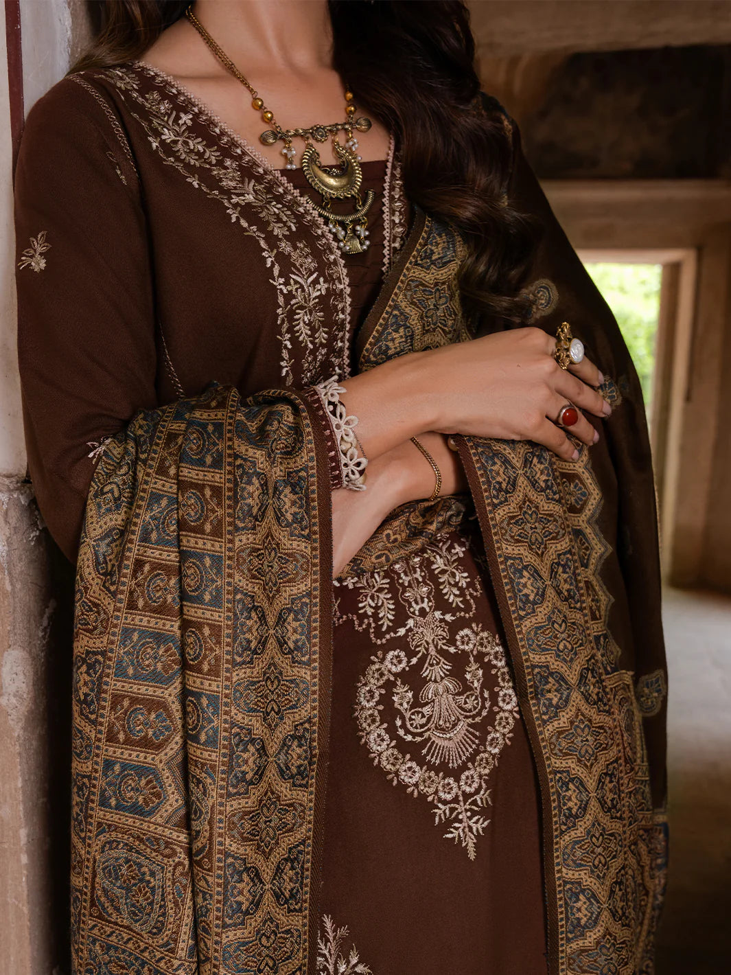 Izel Chikenkari Embroidered Dhanak Three Piece D-223