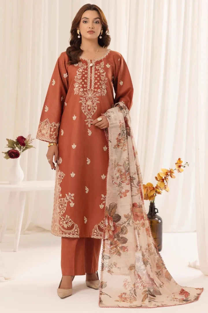 Mohagni Embroidered Dhanak Three Piece D-197