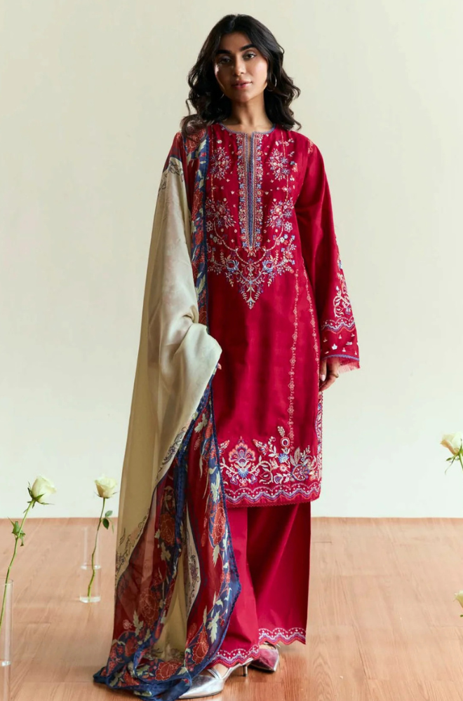 Zara Shahjahan Embroidered Dhanak Three Piece D-81