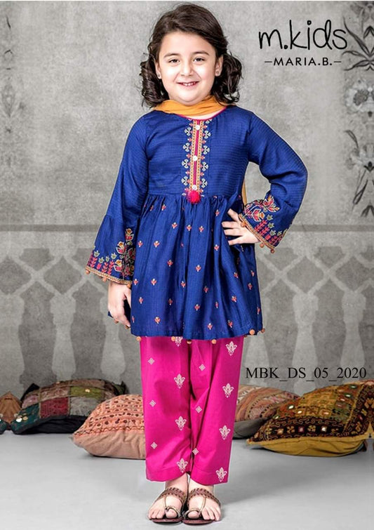 Maria B D-15 Blue kids Wear Lawn Embroidered two piece