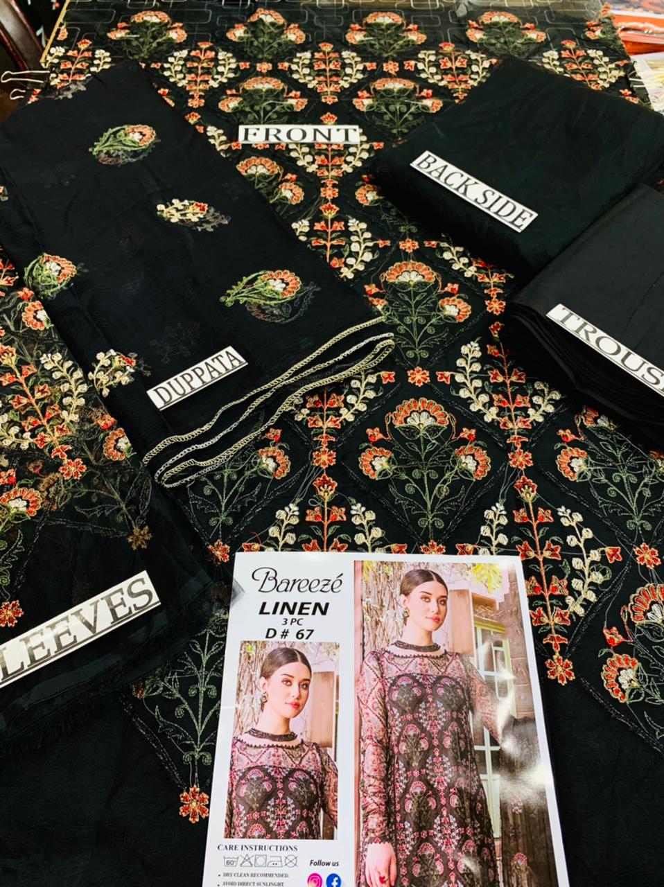 Bareeze BR-501 Black (Organza) Embroidered Three Piece Linen Collection