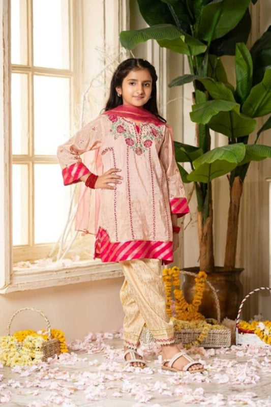 FCP-03 pink Printed_Embroidered kids Wear Lawn two piece