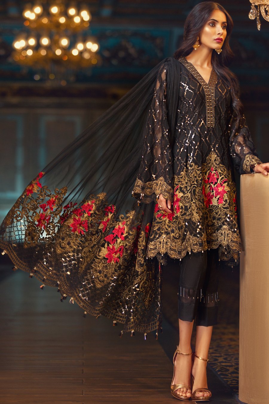 Jazmin Elam Unstitched Pure Chiffon Collection Embroidered Two Piece Shirt & Duppata