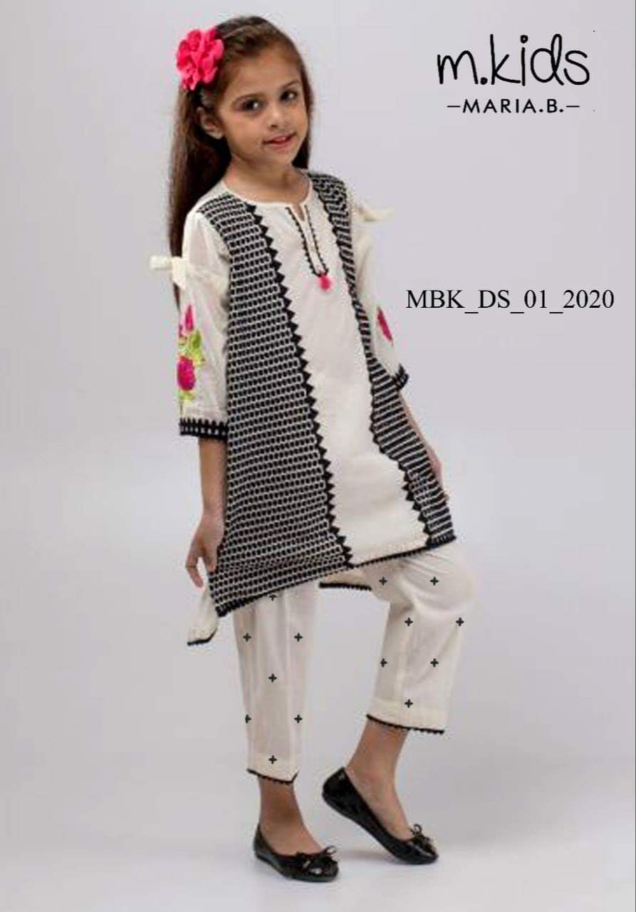 Maria B D-04 White kids Wear Lawn Embroidered two piece