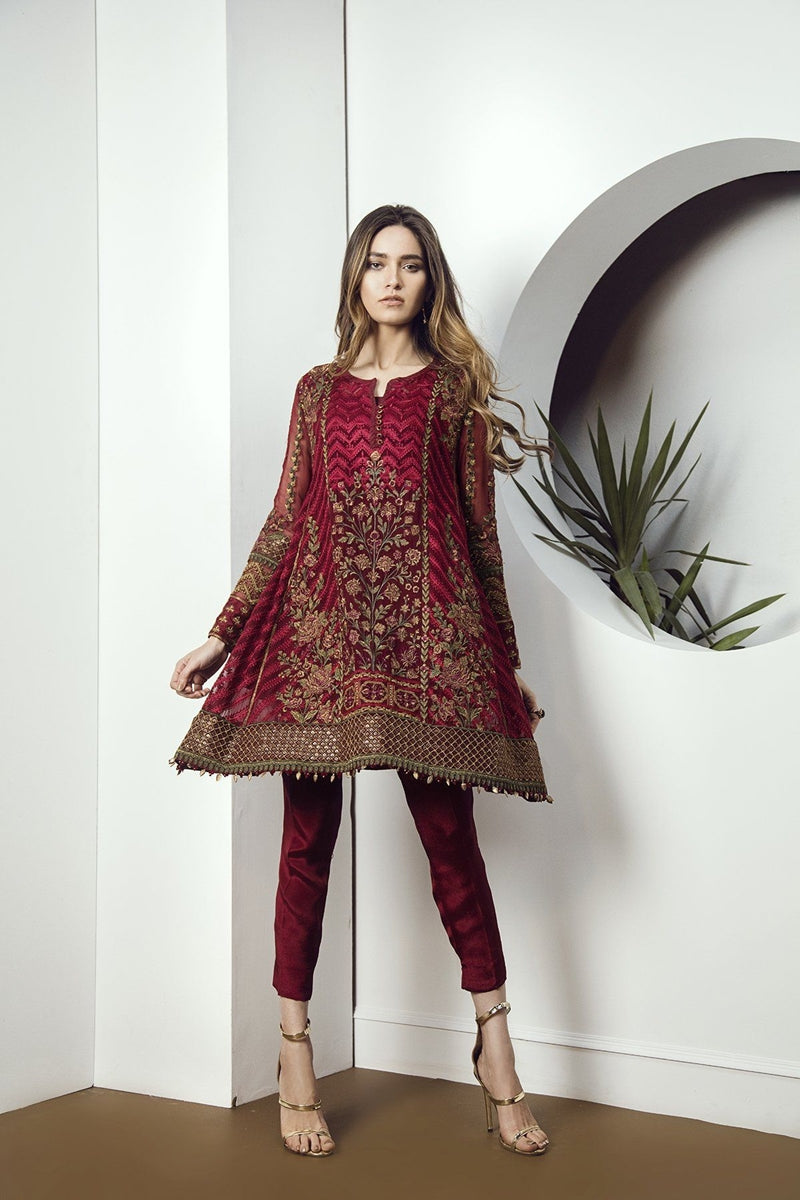 Jazmin Red Beated Unstitched Pure Chiffon Collection Embroidered Two Piece