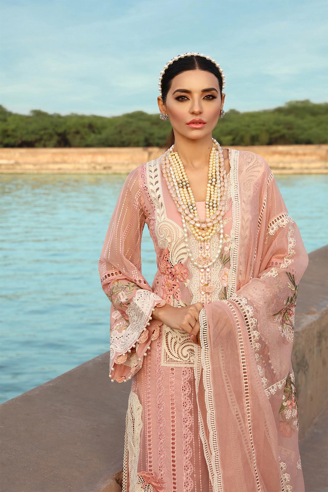 Crimsonn CR-02 Pink Embroidered Linen Three Piece Winter Collection