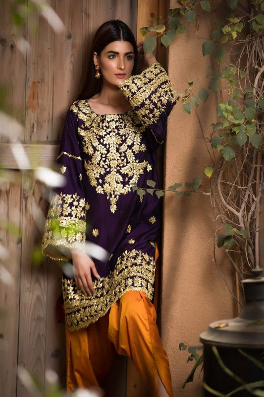 Nishat NL-5062 purple Embroidered Velvet two piece Winter Collection