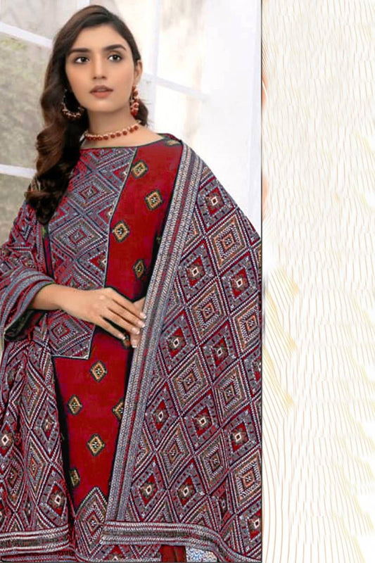 Bareeze FCC-199 Red  Embroidered Dhanak Three Piece Winter Collection