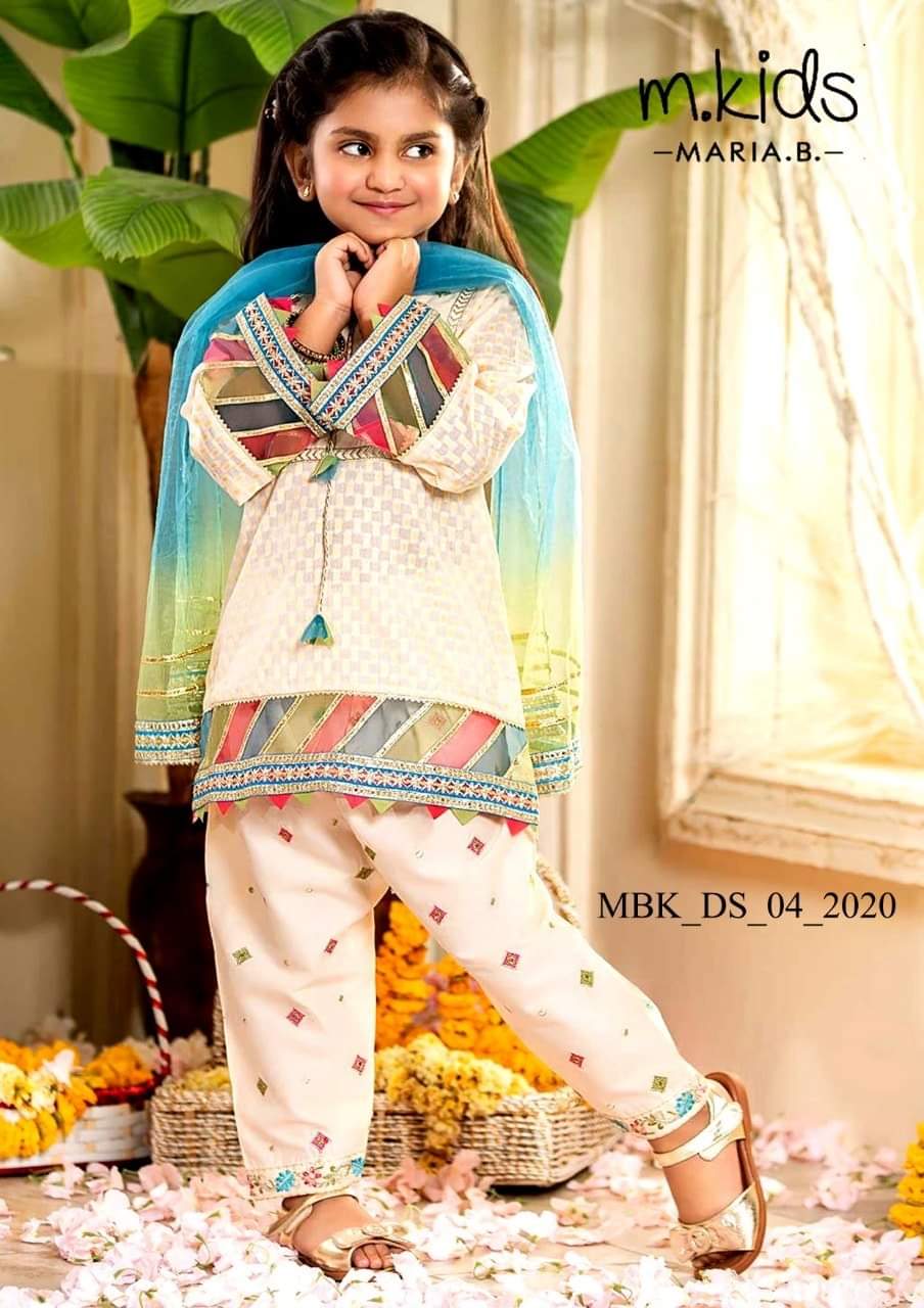Maria B D-313 white kids Wear Lawn Embroidered two piece