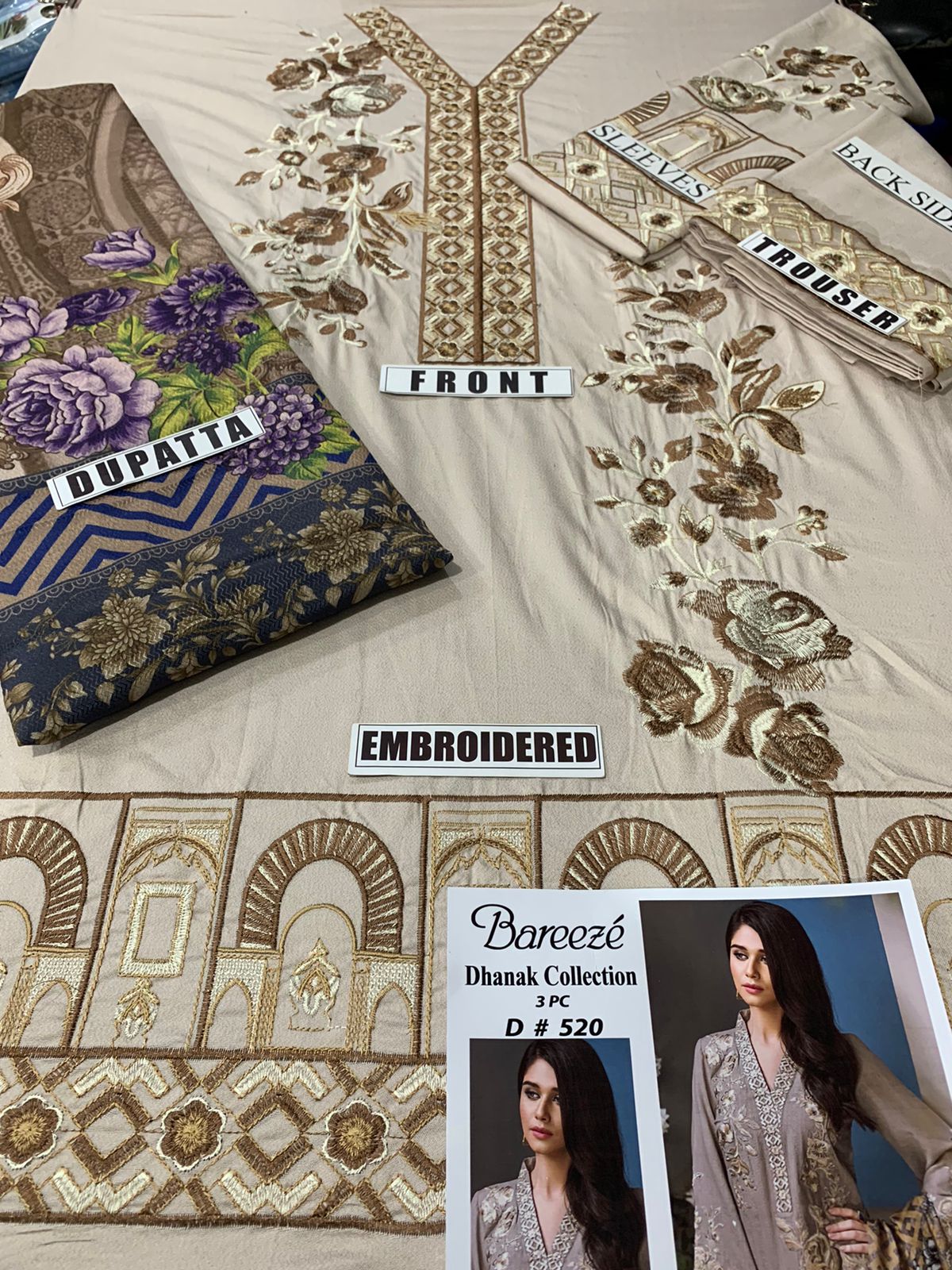 Anaya Dusky Rose Embroidered Dhanak Three Piece Winter Collection